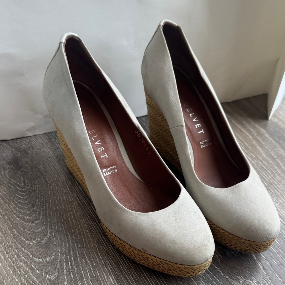 Velvet Cream Wedge Shoes for Women AS0229